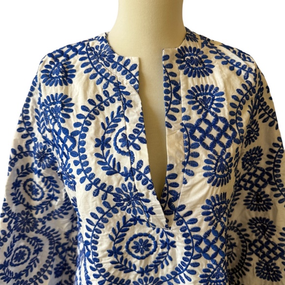 CONNIE ROBERSON DRESS SHIFT SPLIT NECK EMBROIDERED BOHEMIAN RESORT CRUISE XS - Picture 3 of 11